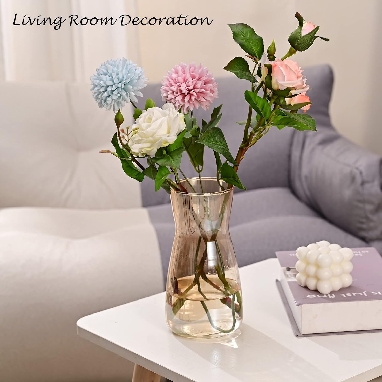 Amber Glass Vase — 8 in, Ribbed