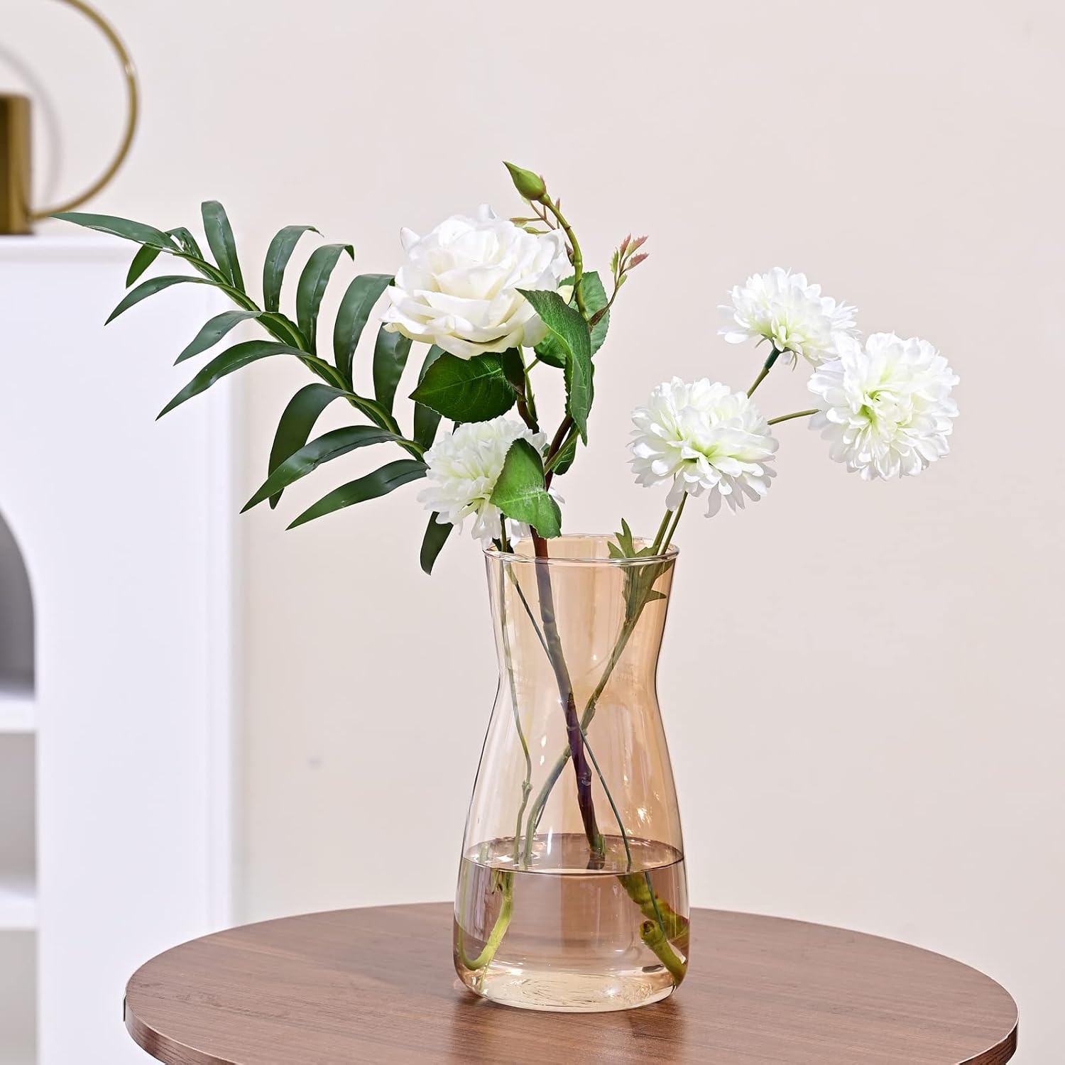 Amber Glass Vase — 8 in, Ribbed