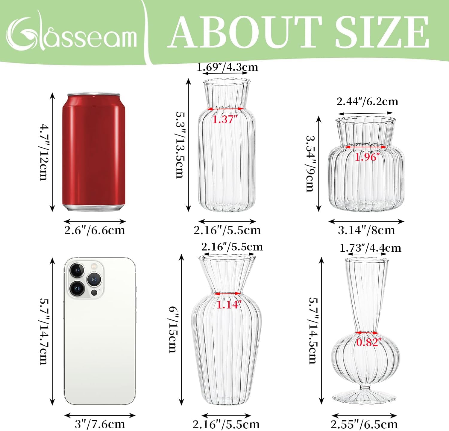 Ribbed Glass Bud Vases — Set of 4, Assorted