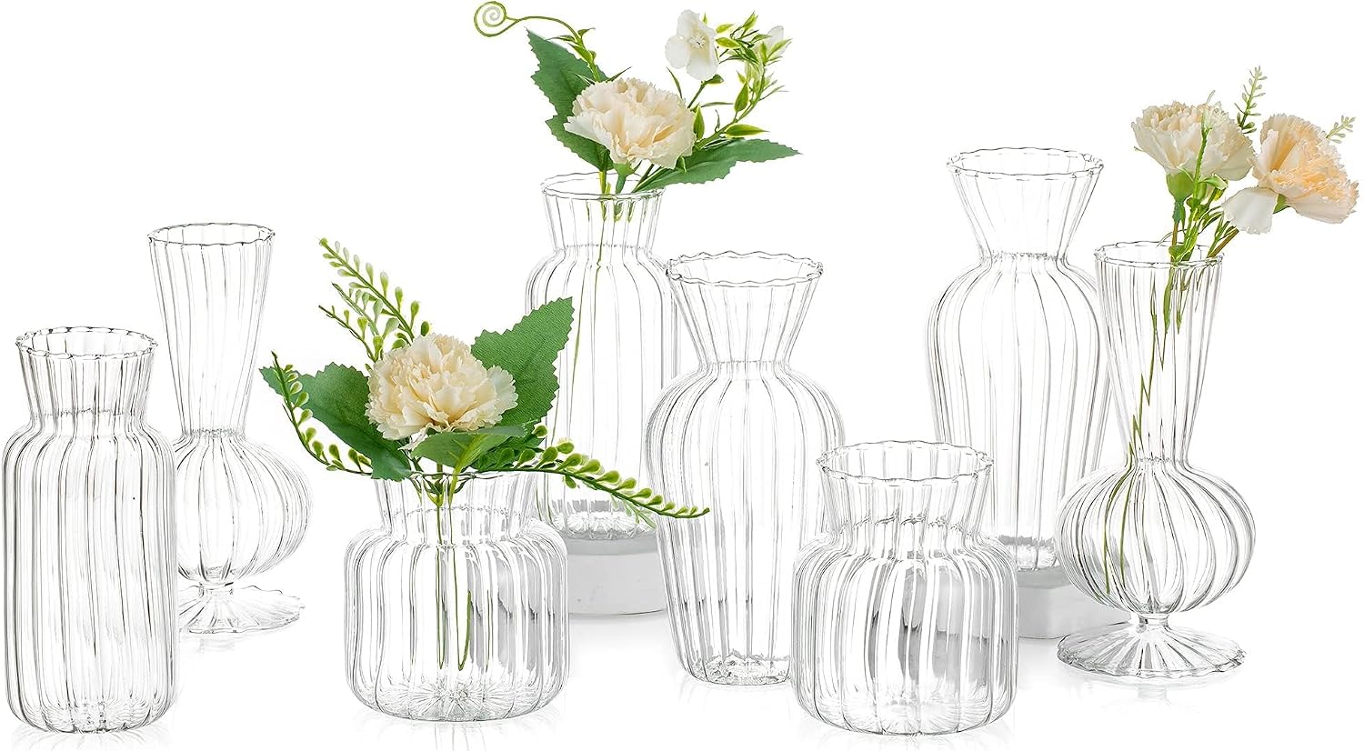 Ribbed Glass Bud Vases — Set of 4, Assorted
