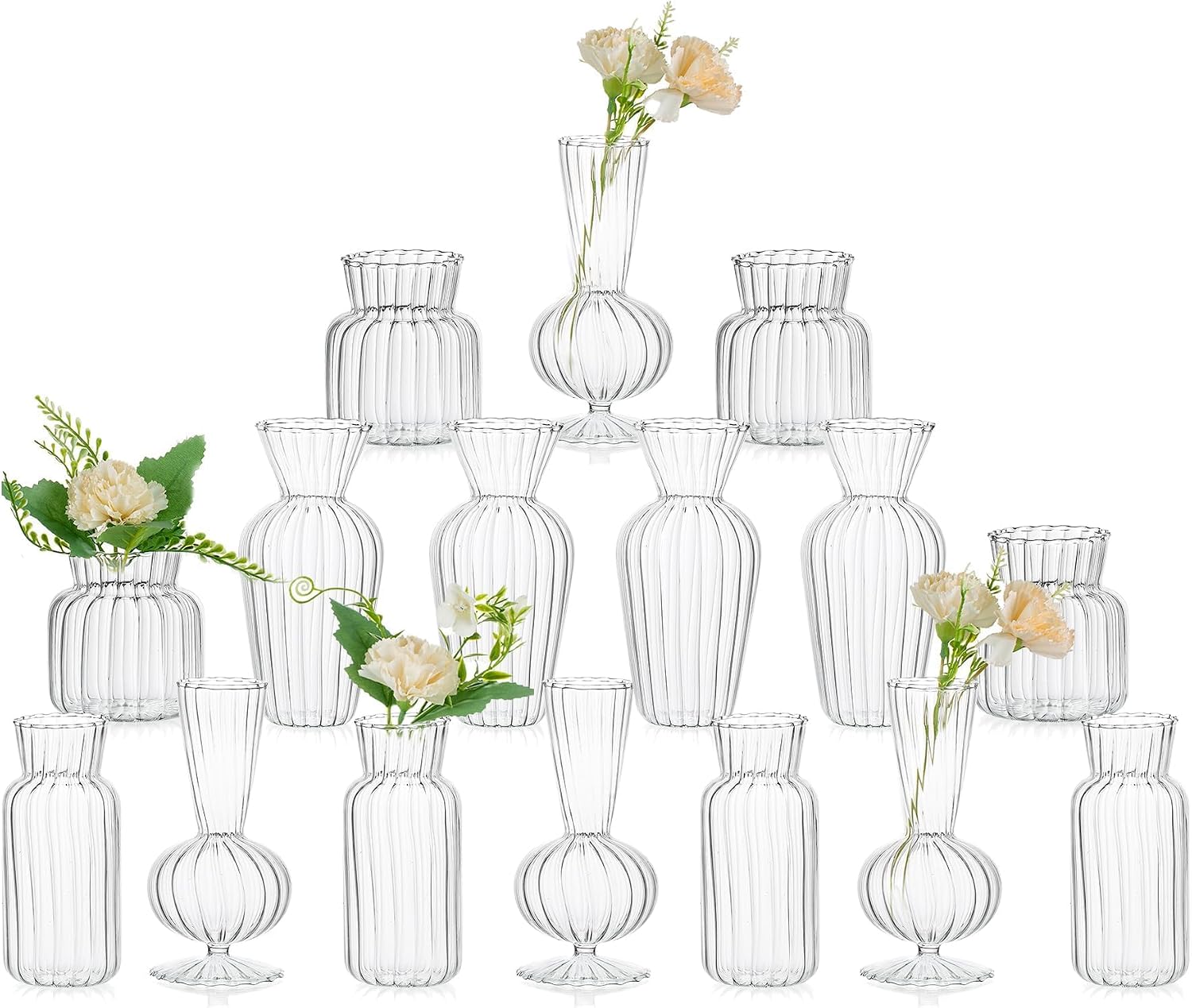 Ribbed Glass Bud Vases — Set of 4, Assorted