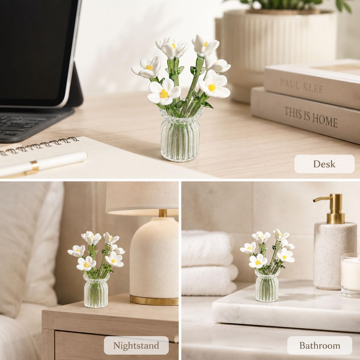 Glass Flower Bouquet with Vase — 7 Stems, White