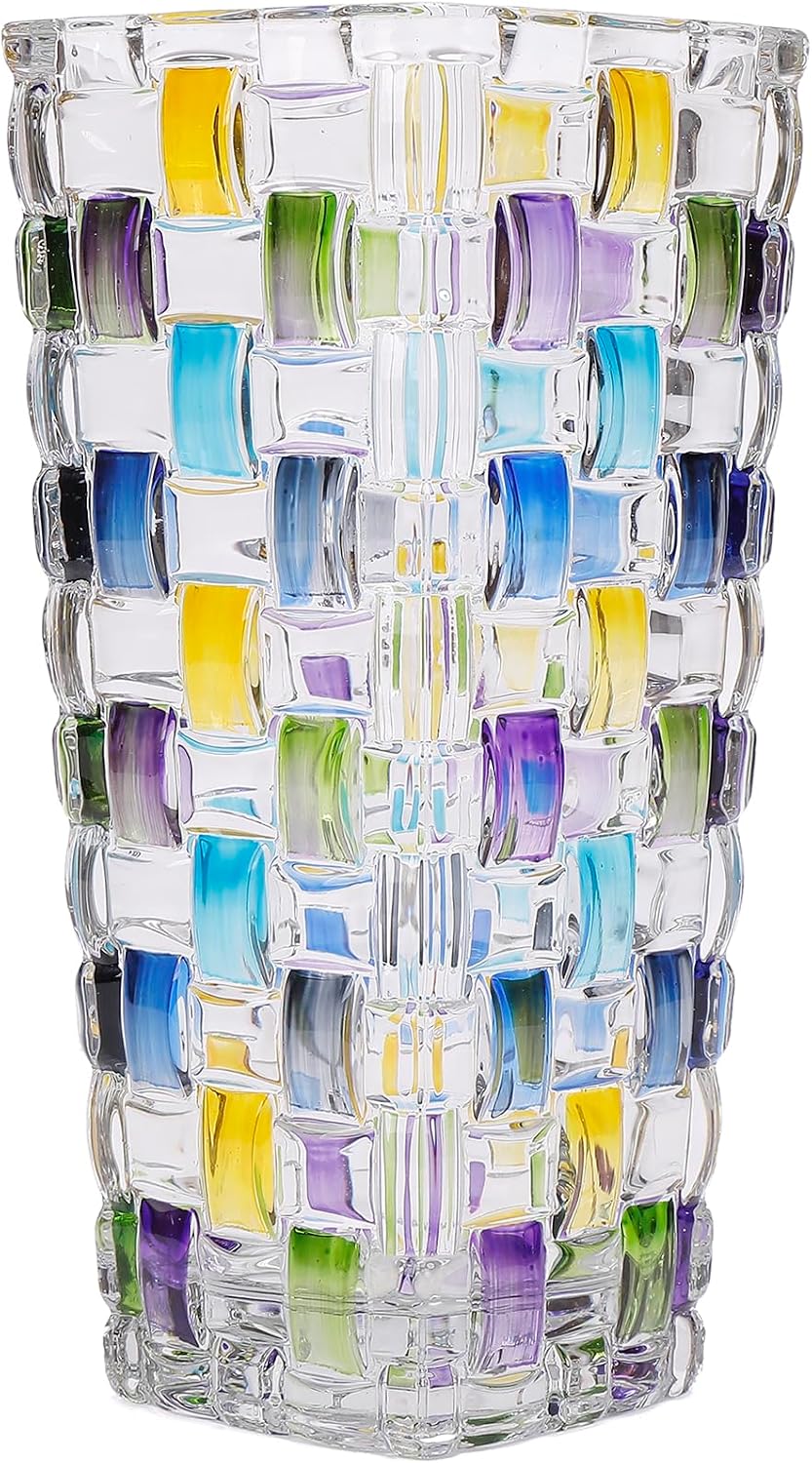 Hand-Painted Woven-Pattern Glass Vase — 7.7 in