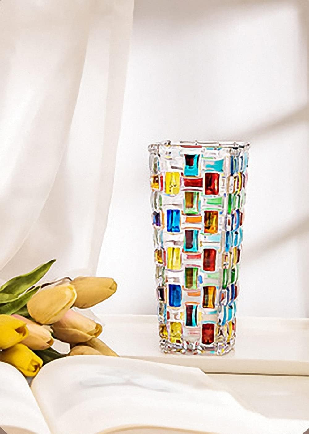 Hand-Painted Woven-Pattern Glass Vase — 7.7 in