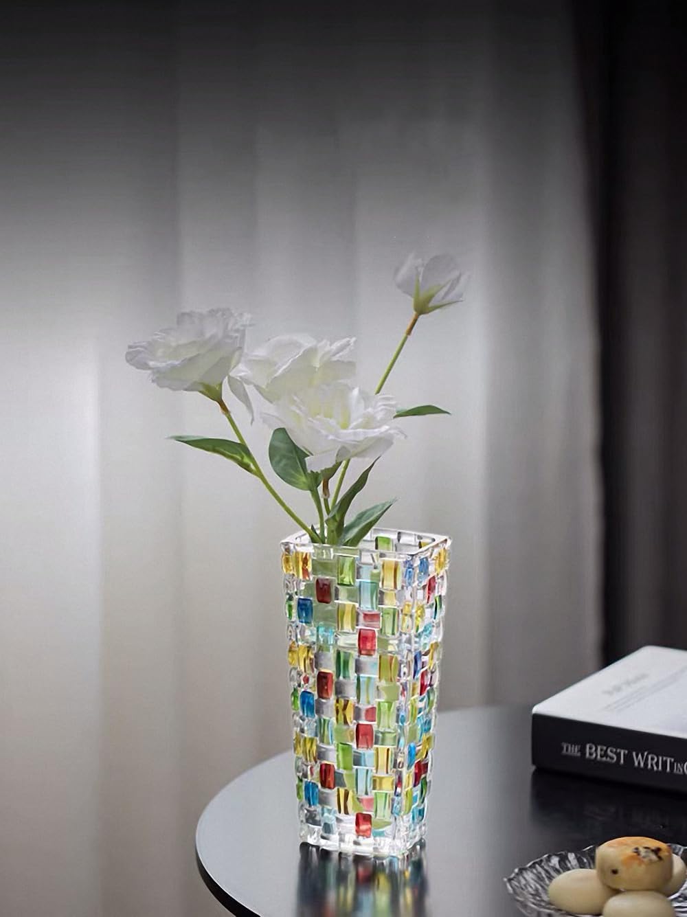 Hand-Painted Woven-Pattern Glass Vase — 7.7 in
