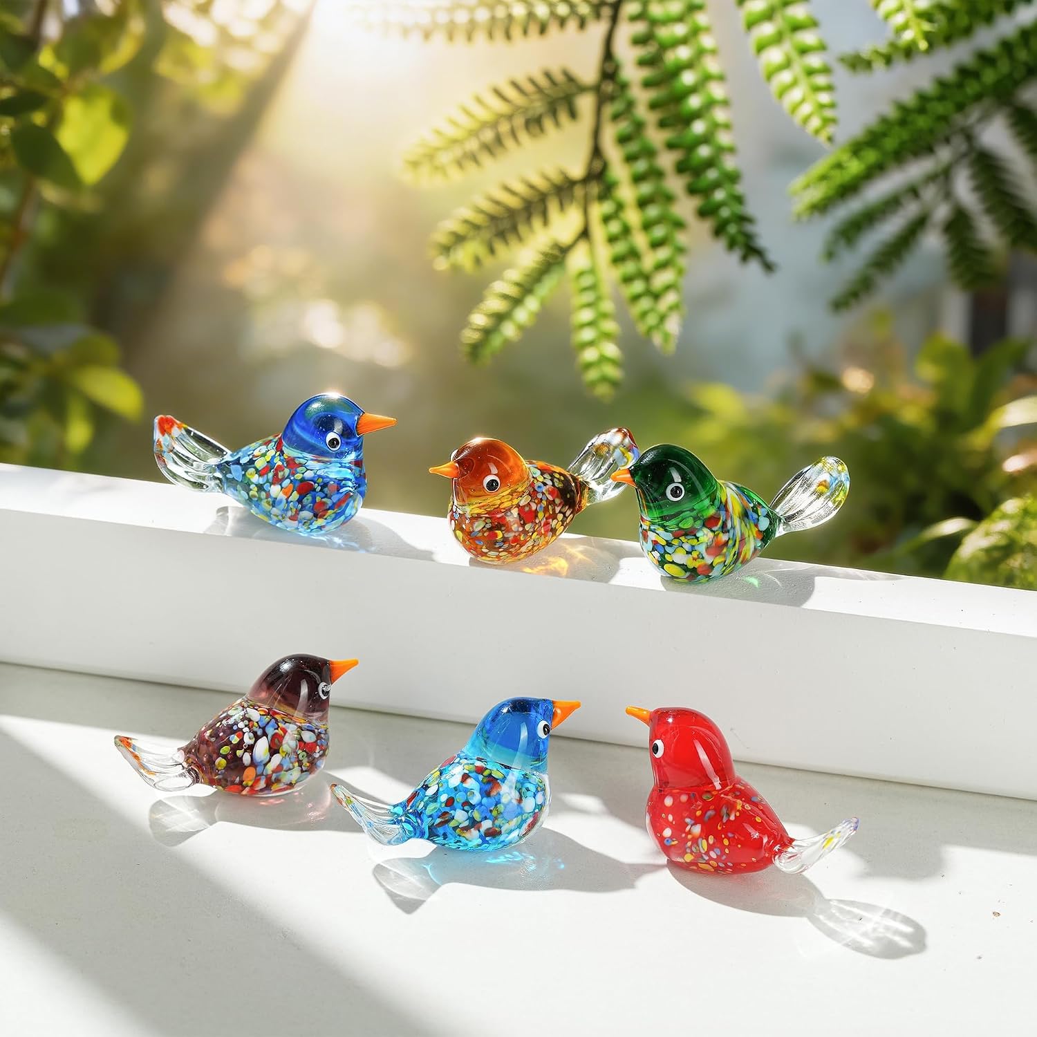 Miniature Glass Bird Figurines — Set of 6, 1.9 in