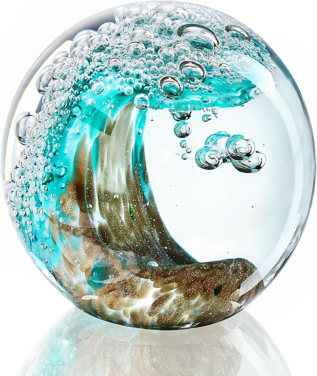 Ocean Wave Glass Paperweight — 2.3 in, Green
