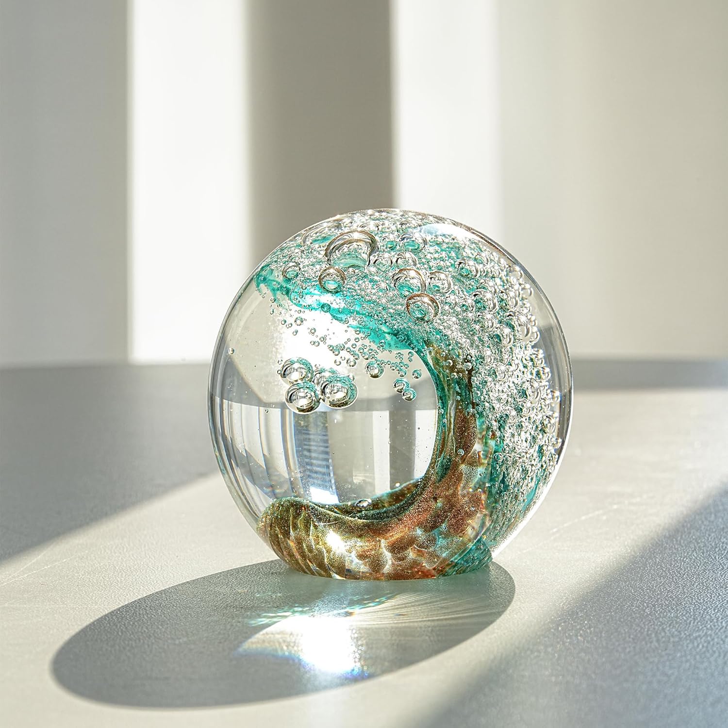 Ocean Wave Glass Paperweight — 2.3 in, Green