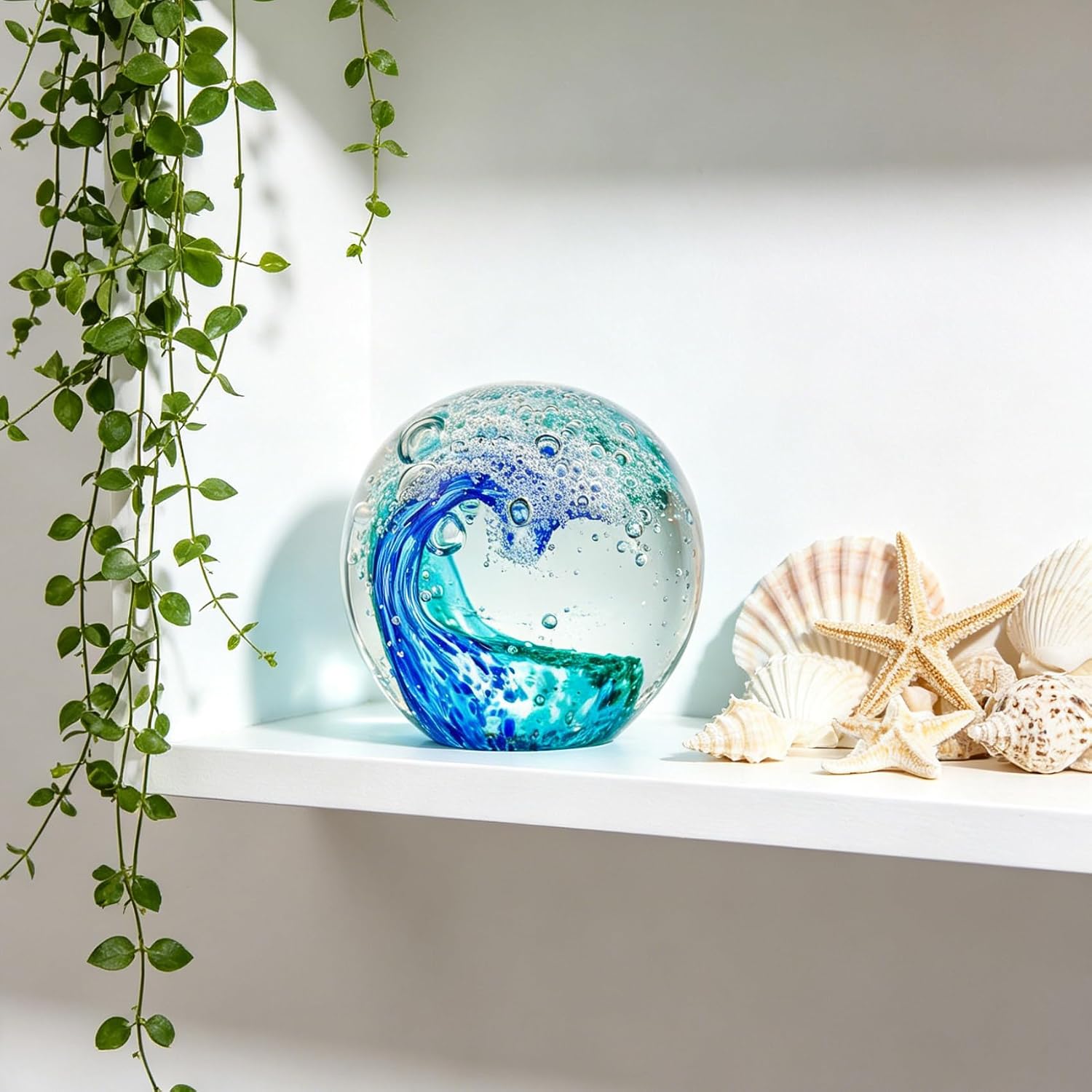 Ocean Wave Glass Paperweight — Hand-Blown