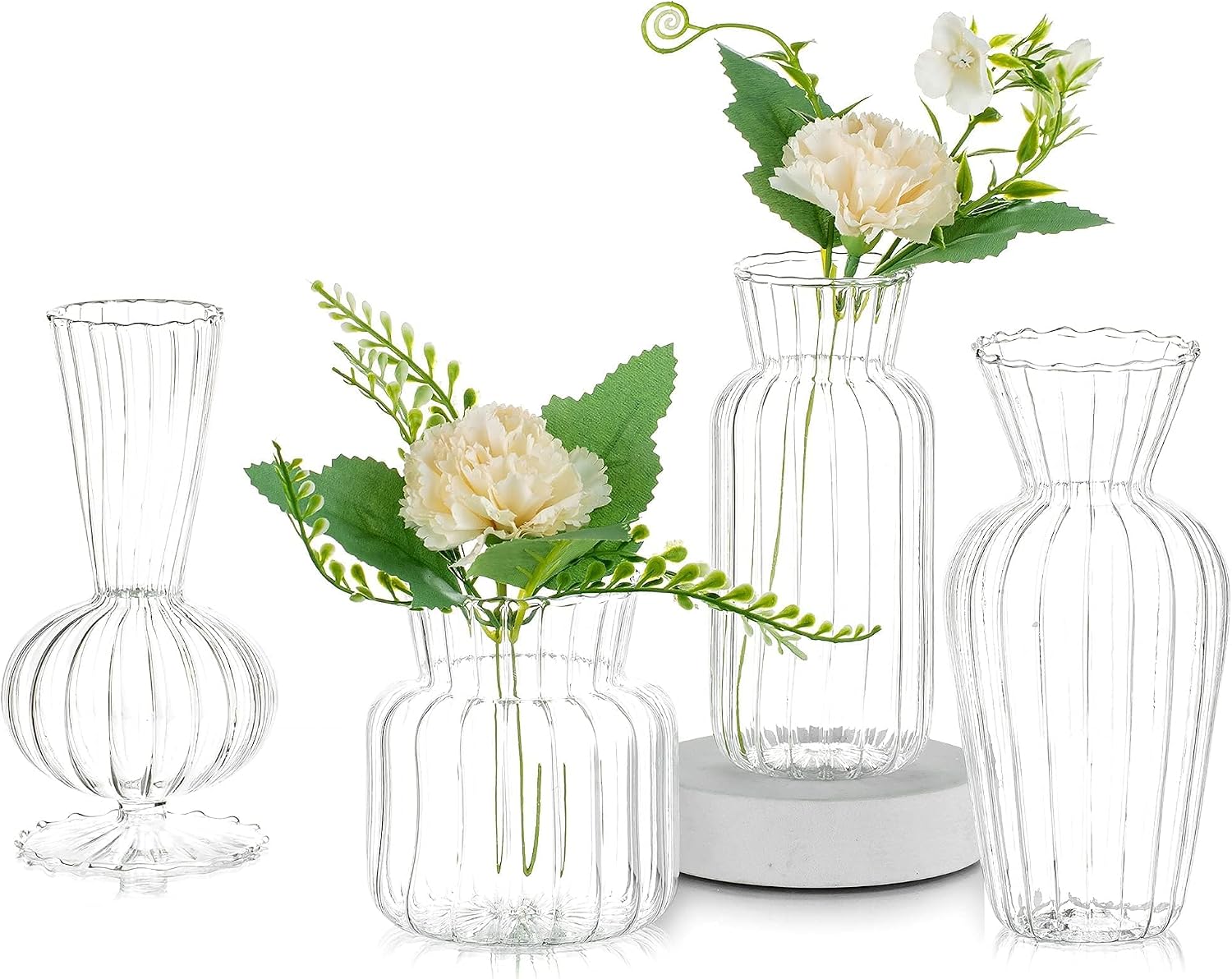 Ribbed Glass Bud Vases — Set of 4, Assorted — image 1 Ribbed Glass Bud Vases — Set of 4, Assorted