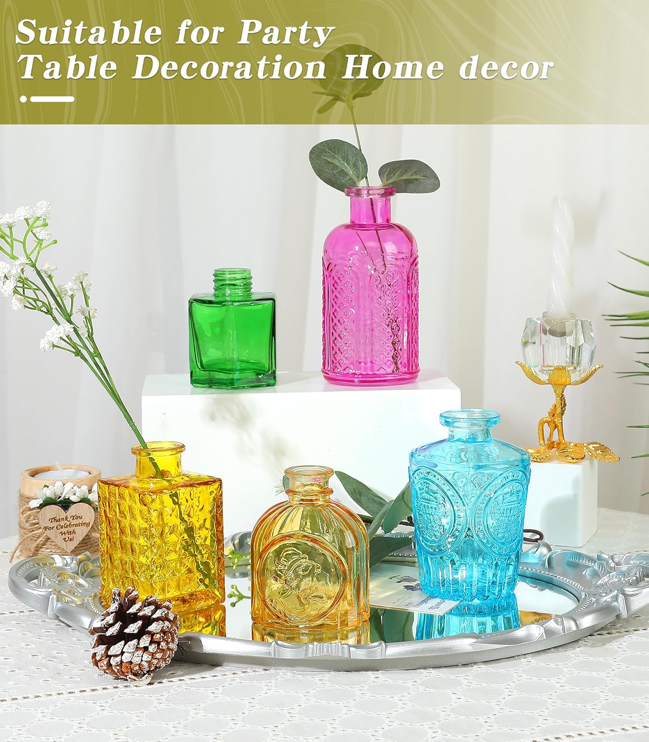 Textured Glass Bud Vases — Set of 15, Assorted Colours