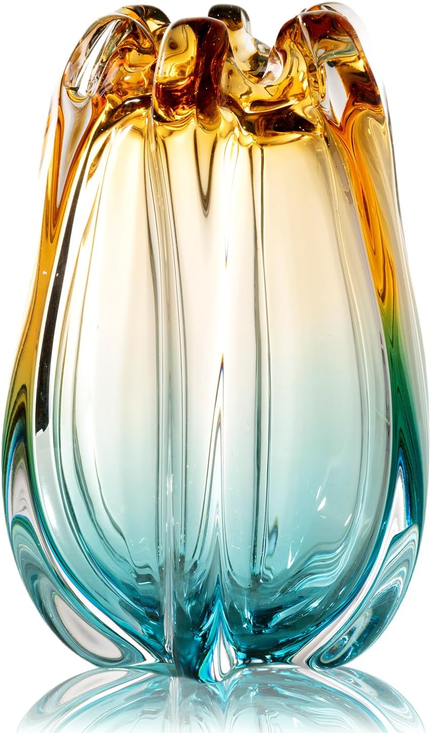 Wide-Mouth Hand-Blown Glass Vase — Deco Form — image 1 Wide-Mouth Hand-Blown Glass Vase — Deco Form